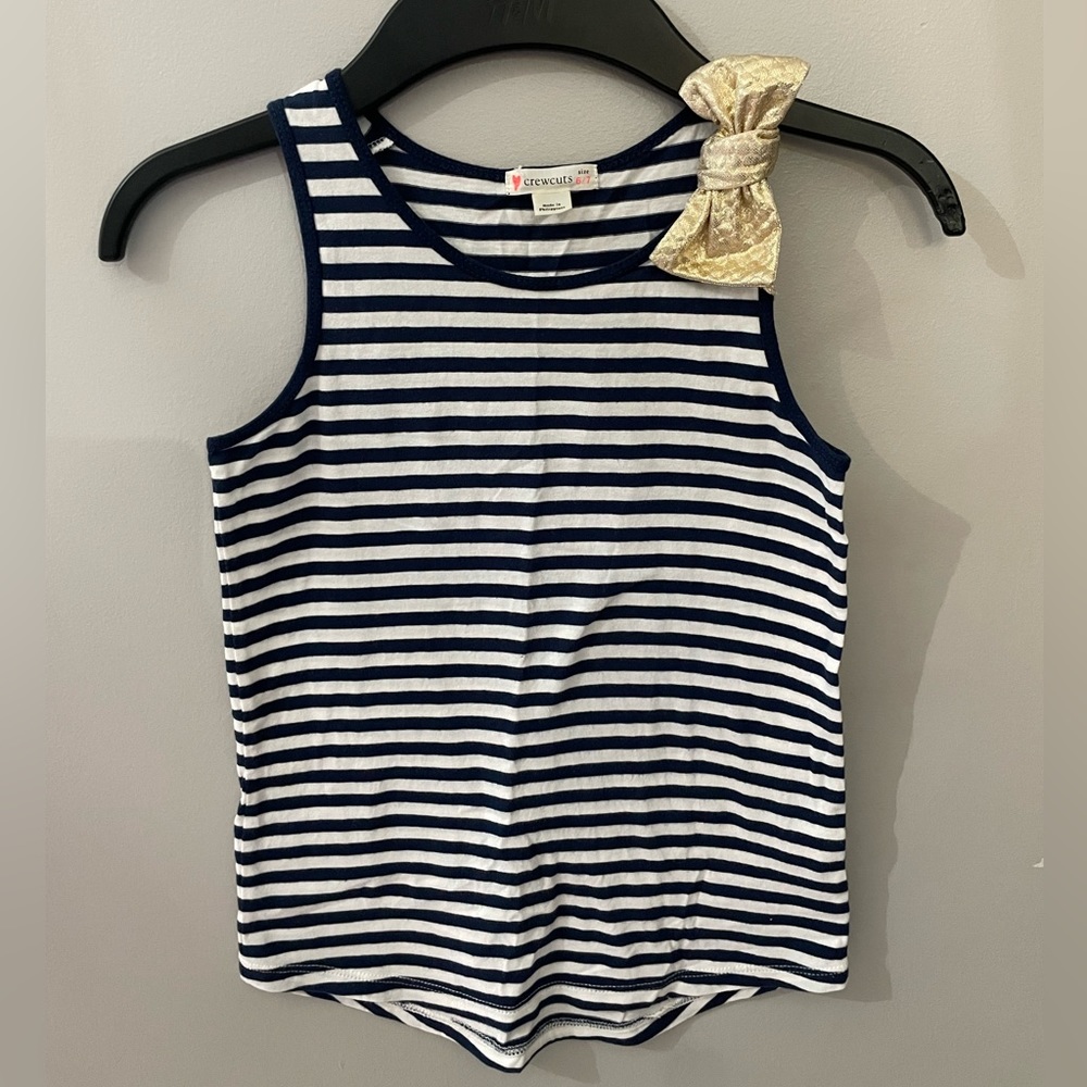 Crewcuts Striped Navy blue and White Tank top with Gold bow embellishment